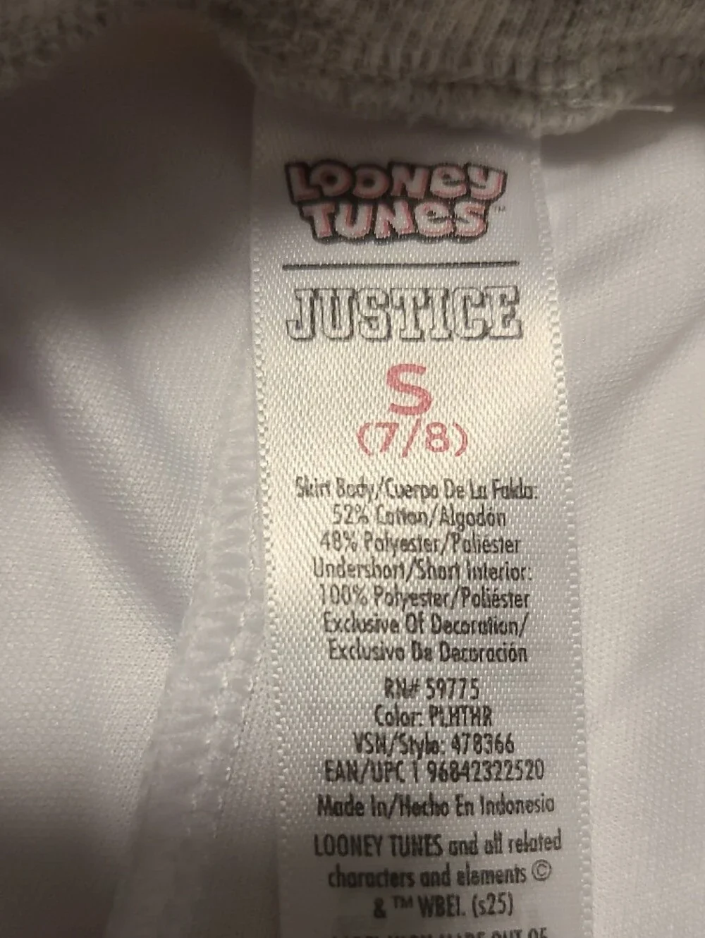 Justice NWT Light Grey Tweety Drawstring Skirt with Logo - 7/8